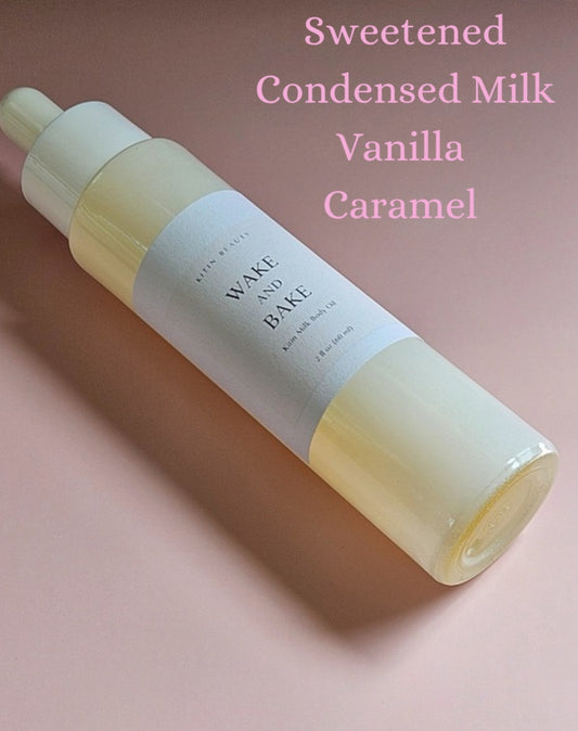 Kitin Milk Body Oil – Wake and Bake | Smells Like: Sweet Milk Caramel Vanilla Undertones | Vibe: Cozy Creamy Addictive