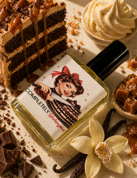 Completely Unhinged – Perfume Oil | Smells Like: Rich Buttercream Toffee Chocolate Cake Vanilla | Vibe: Unpredictable Addictive A Little Too Much (in the best way)