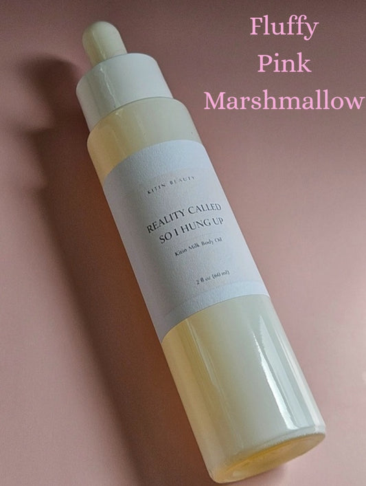 Kitin Milk Body Oil – Reality Called So I Hung Up | Smells Like: Pink Marshmallow Vanilla Cream Soft Sugar | Vibe: Soft Sweet  Doesn’t Answer to Anyone