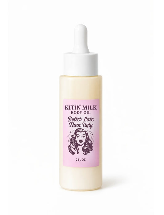 Kitin Milk Body Oil – Better Late Than Ugly | Smells Like: Pear Nectar Pink Orchid Sandalwood Soft Amber | Vibe: Pretty Polished Effortlessly Put Together