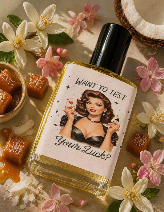 Want to Test Your Luck – Perfume Oil | Smells Like: Juicy Pear, Pink Jasmine Orange Blossom Coconut Caramel | Vibe: Flirty Addictive A Little Risky