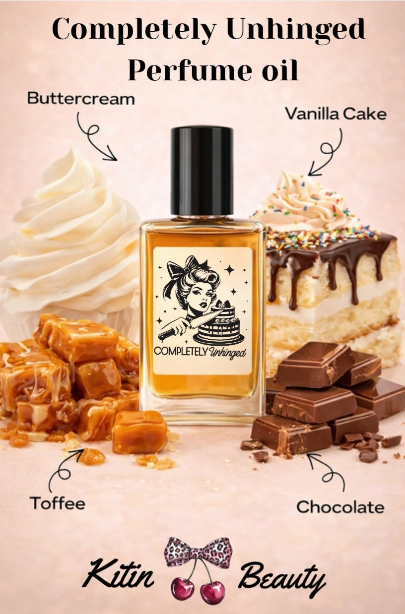 Completely Unhinged – Perfume Oil | Smells Like: Rich Buttercream Toffee Chocolate Cake Vanilla | Vibe: Unpredictable Addictive A Little Too Much (in the best way)