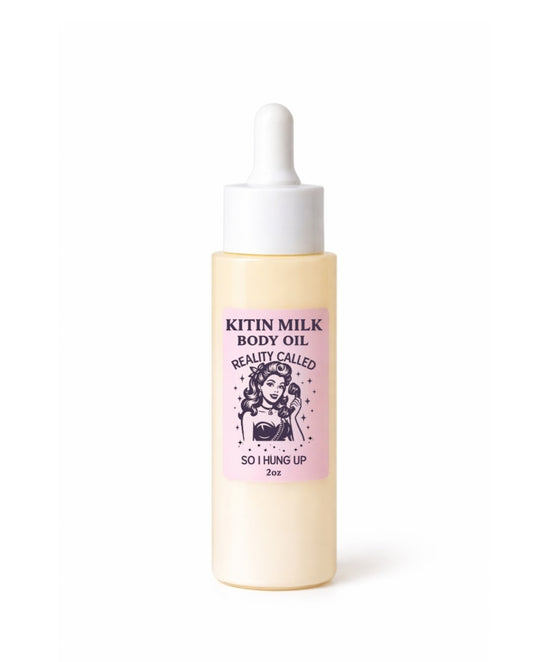 Kitin Milk Body Oil – Reality Called So I Hung Up | Smells Like: Pink Marshmallow Vanilla Cream Soft Sugar | Vibe: Soft Sweet  Doesn’t Answer to Anyone