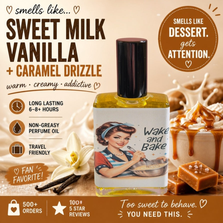 Wake and Bake – Perfume Oil | Smells Like: Sweet Milk, Caramel Vanilla Undertones| Vibe: Cozy Sweet Addicting Morning Energy